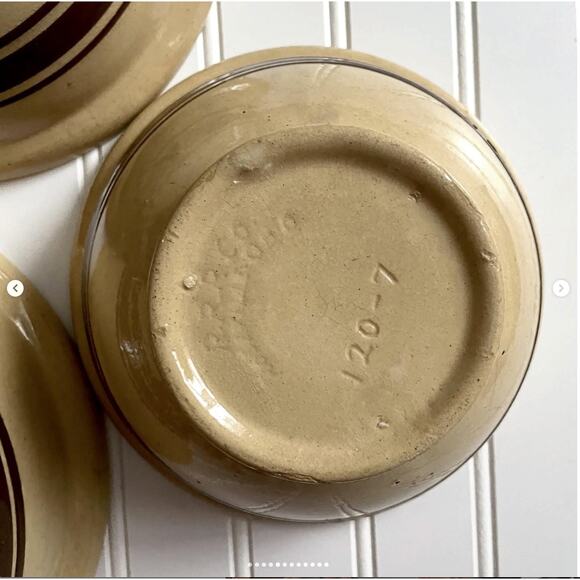 Antique 1930s Yellowware RRPC Ransbottom Mixing Bowl Brown Band Stripe SET of 3 - Picture 5 of 12